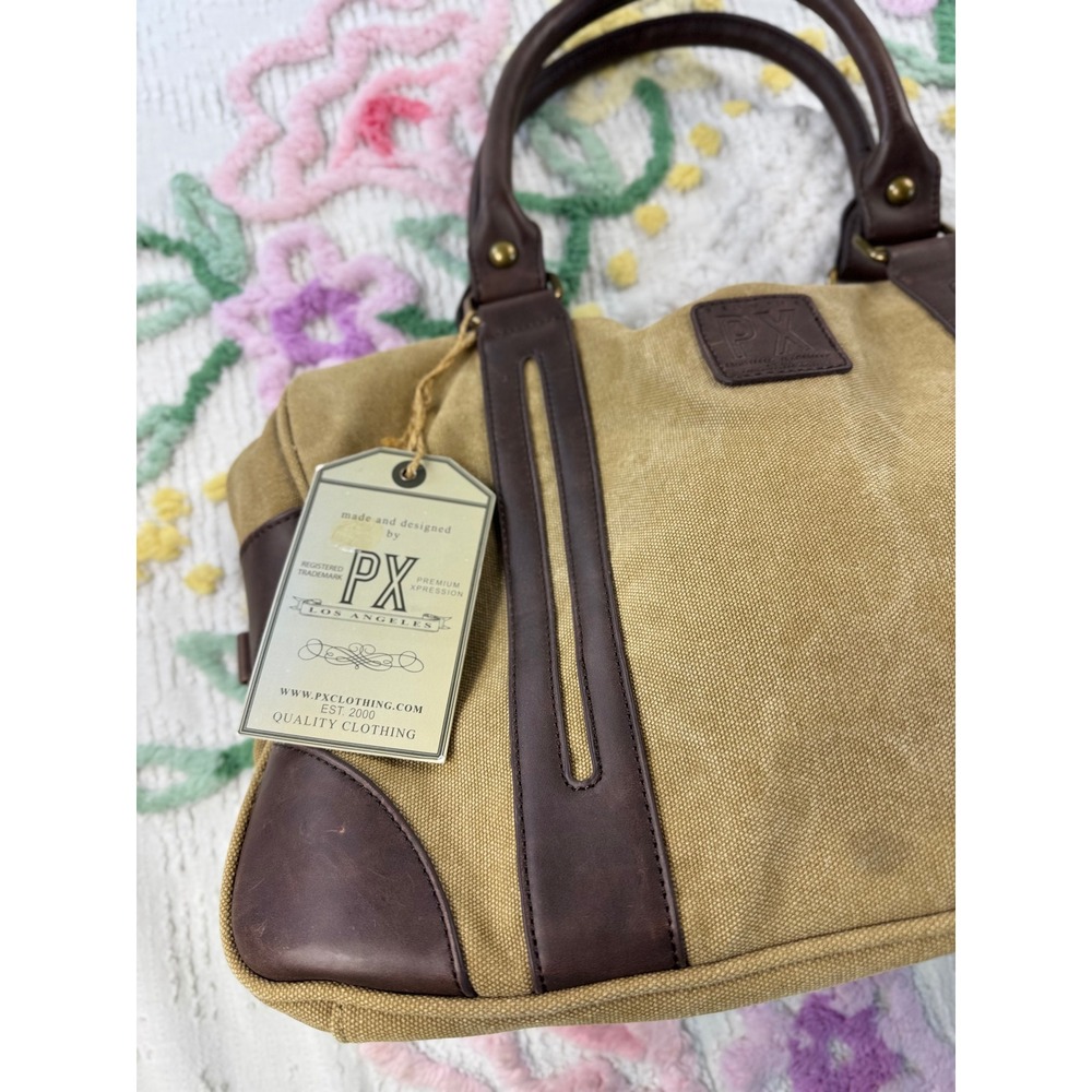 Genuine PX Los Angeles Khaki Canvas Duffle Bag Weekender PX4655BG NEW - Picture 3 of 10